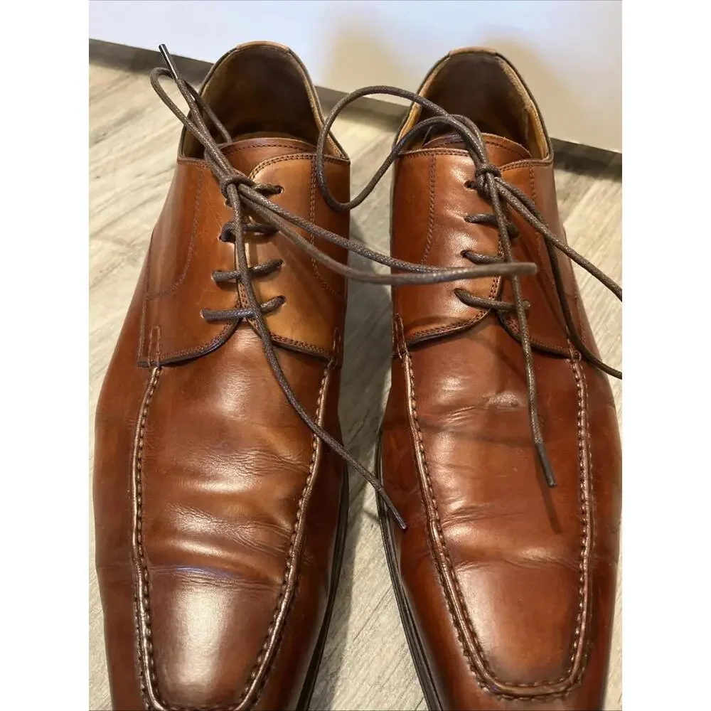 MAGNANNI MENS OXFORD CHILI BROWN DRESS SHOES SIZE 14M MADE SPAIN RP~$400+